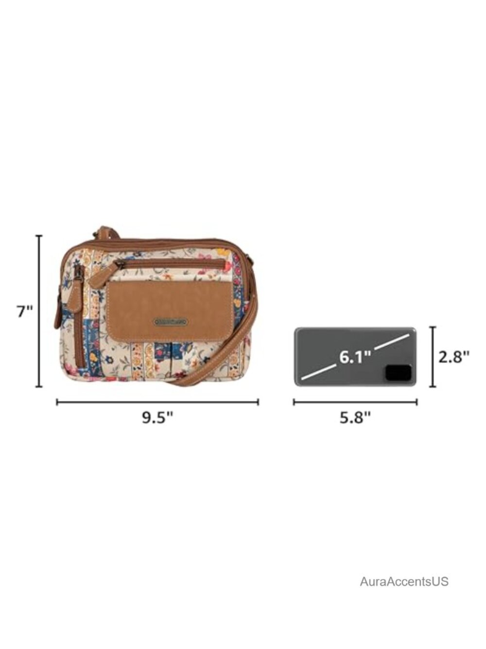 Vegan Leather Crossbody Bag Triple Zip Travel Purse Organizer - Picture 2 of 6